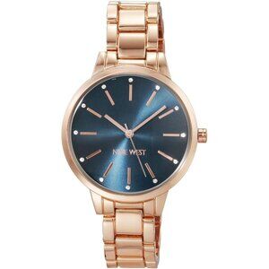 Nine West Women's Rose Gold band Navy blue dial Crystal Accented Bracelet Watch